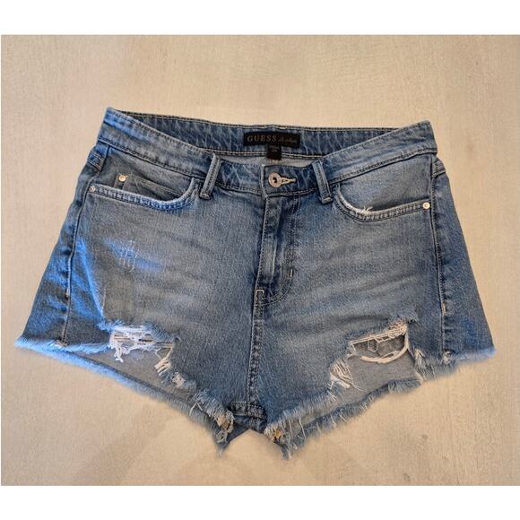 Guess Women's Denim High Rise Distressed Jean Shorts SZ 28 - Picture 2 of 7